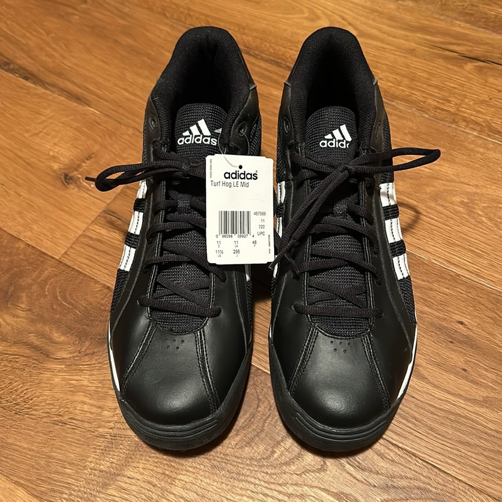 Adidas Turf Hog LE Mid Football Cleats Black White 467566 Men's Size 11 1/2- NEW - Picture 2 of 8